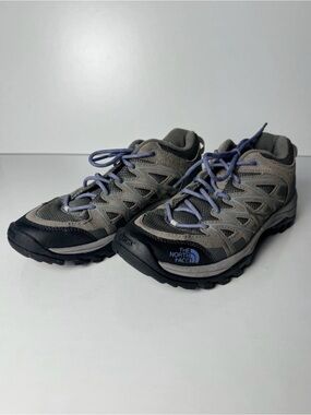 The North Face Gray Hiking Shoes with Blue Laces